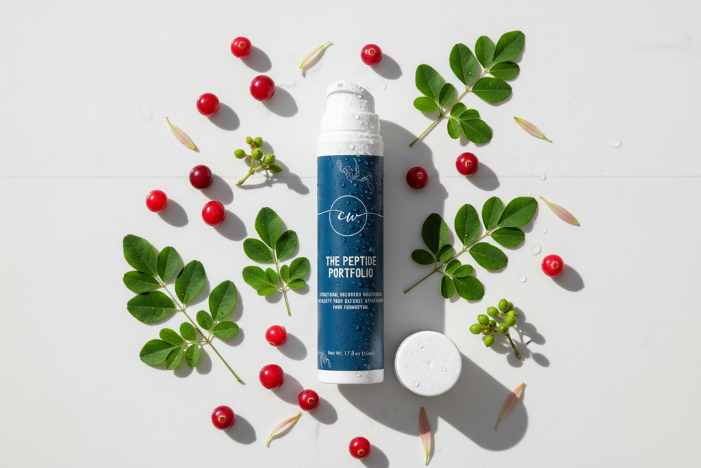 Flatlay with cranberry and botanicals