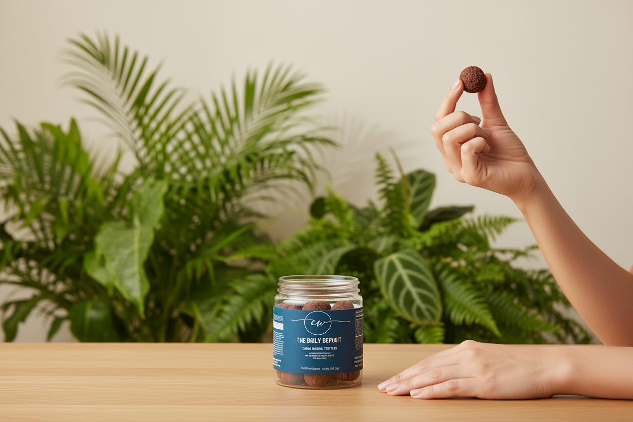 The Daily Deposit Chaga Mineral Truffles in use